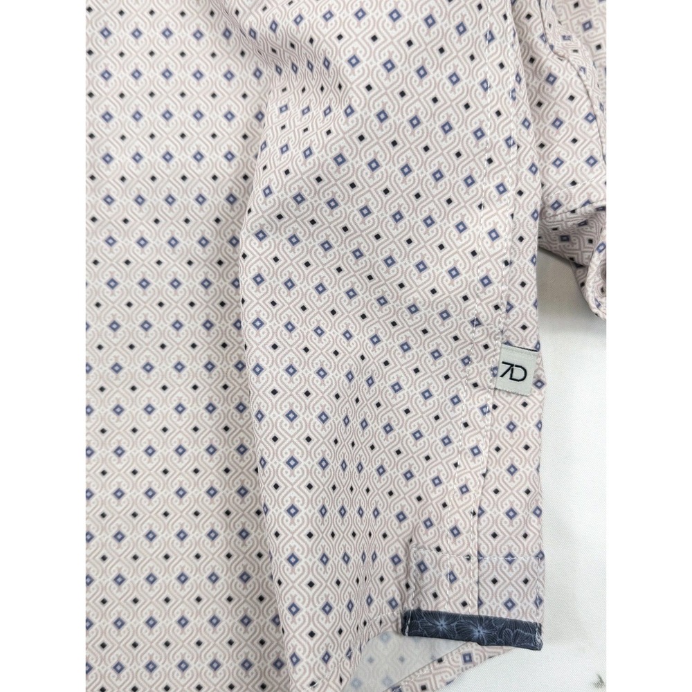 7 Diamonds Shirt Mens Medium 4 Way Stretch Pink Blue Algorithm Short Sleeve - Picture 8 of 10